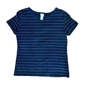 H&M Basics Black with Gold Stripes Pattern Design Short Sleeve T-Shirt Top